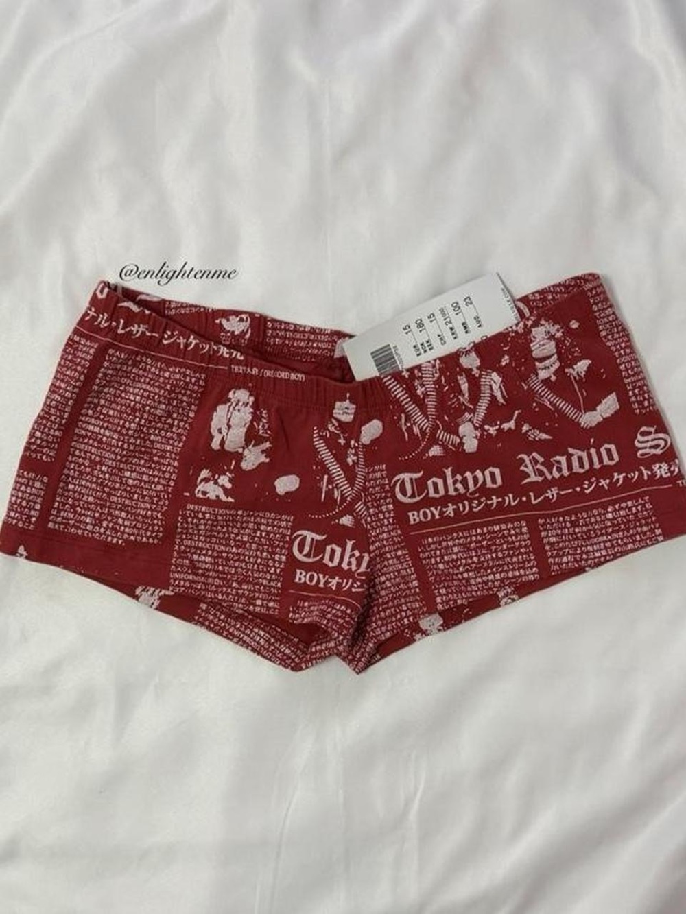 Brandy Melville red newspaper print Tokyo Radio Silence boxer boy shorts